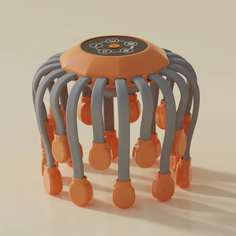 20-Head Orange Scalp Massager β Red Light Vibrating Octopus Scratcher for Relaxation, Stress Relief & Migraine Relief