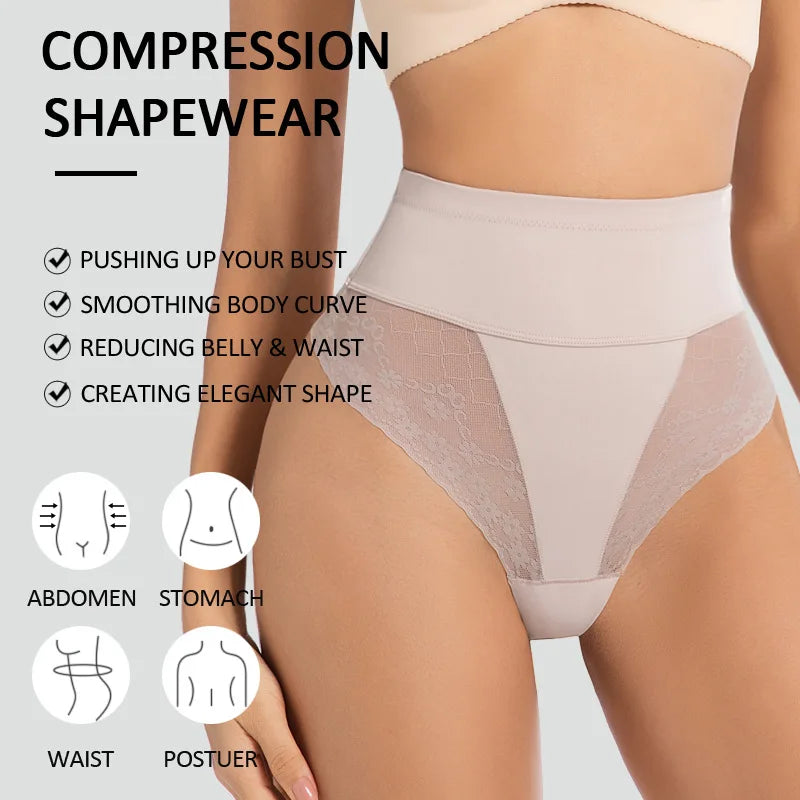Women's High-Waist Shapewear Thong - Flat Belly Butt Lifter Slimming Body Shaper Underwear