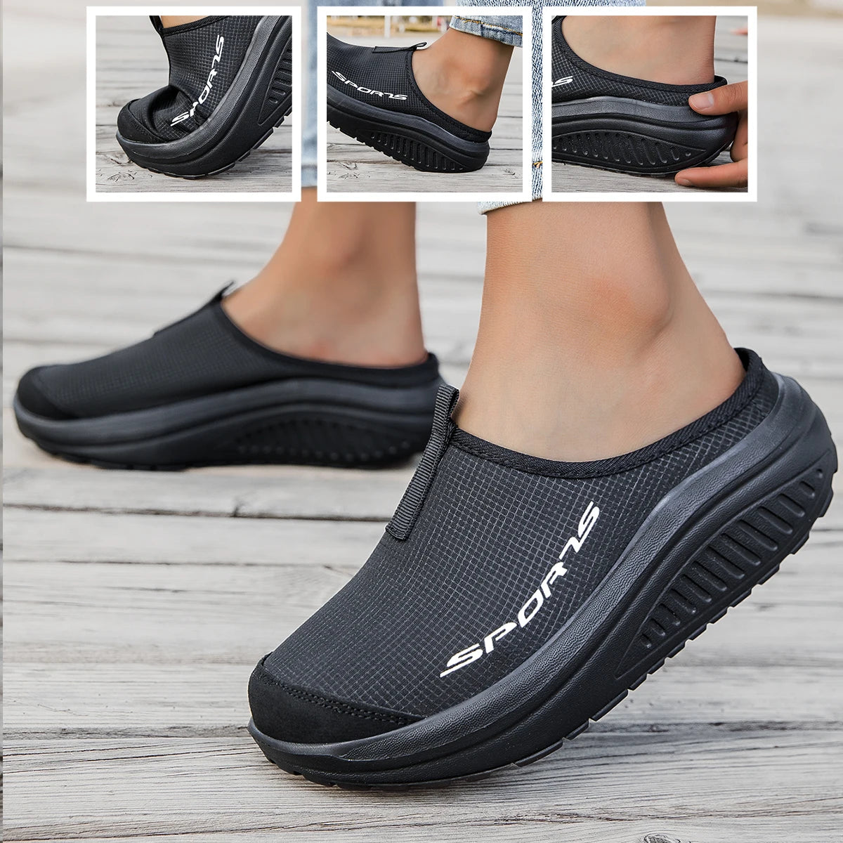 Women's Mesh Platform Mule Sneakers - Slip-On Backless Non-Slip Walking Shoes for Casual Outdoor Travel