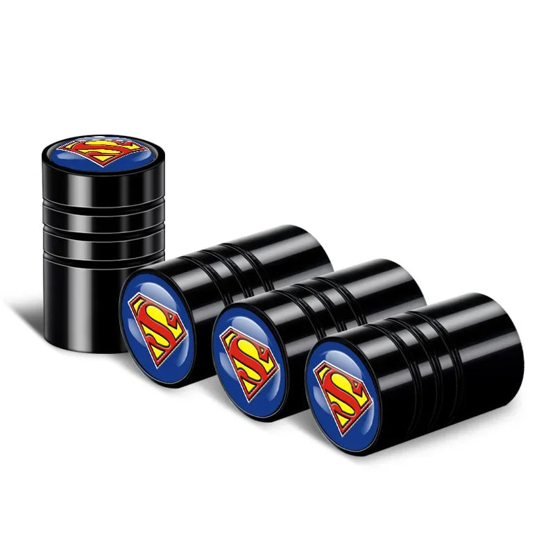 4PCS DC Comics Batman Car Tire Valve Caps — Knurled Aluminum Waterproof Accessories & Universal Car Gift