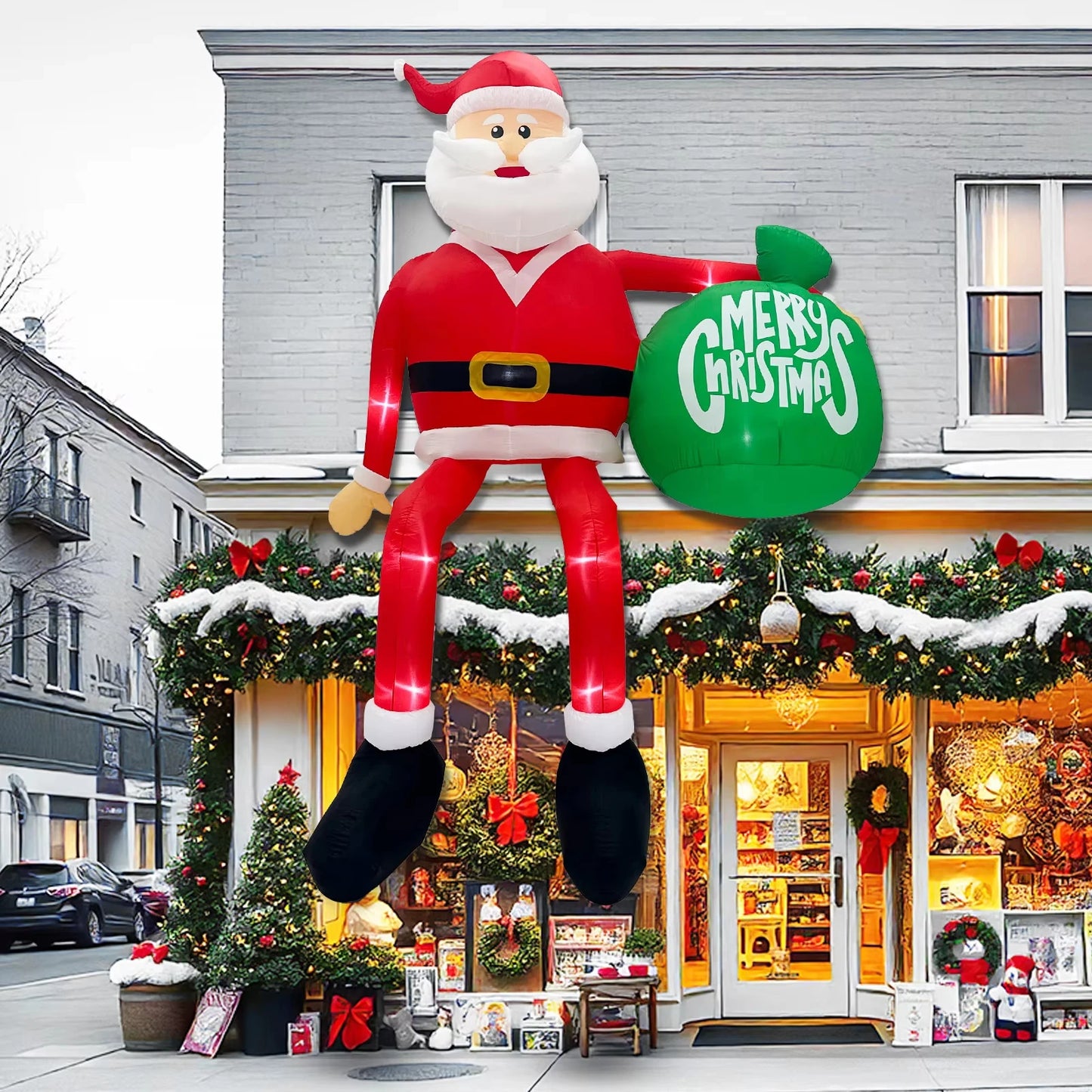 2025 8FT (245cm) Inflatable Climbing Santa Claus β Glowing LED Decoration for Outdoor, Home, Cafe, and Xmas Party Yard Decor