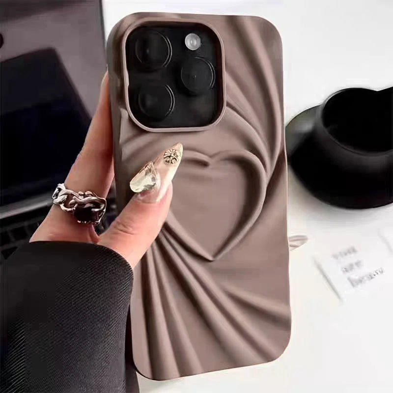 3D Love Heart iPhone Case — Fashion Soft Matte Silicone Full Cover for iPhone 11-17 Pro Max
