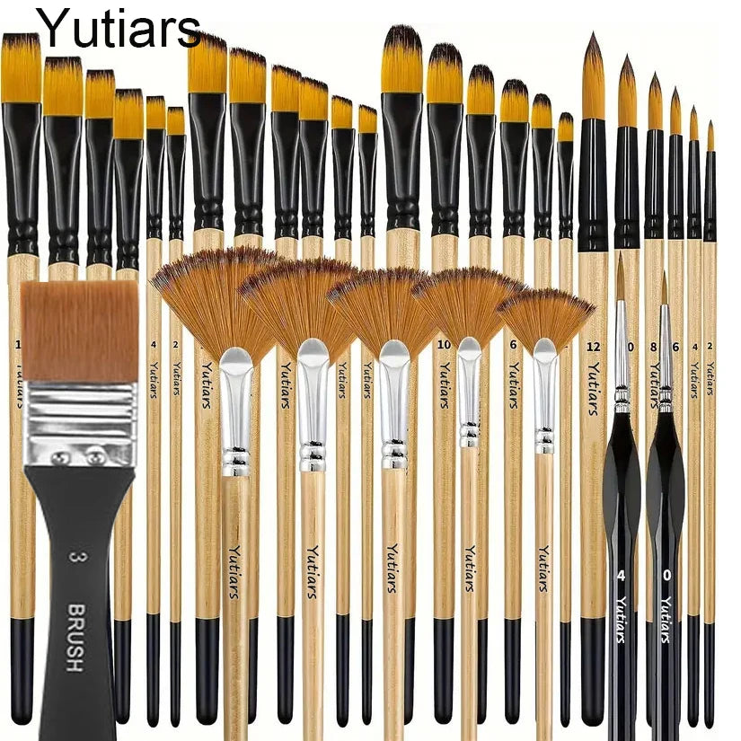 28/32PCS Acrylic Paint Brush Set – Premium Nylon Bristles with Round, Flat, Filbert, Fan & Detail Brushes for Art Painting