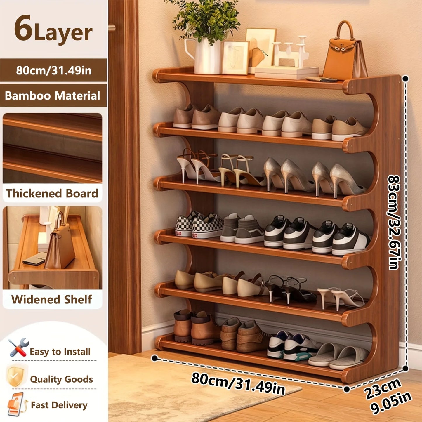 Bamboo Shoe Rack for 15–24 Pairs – Space-Saving, Easy Assembly Shoe Storage Organizer for Entryway & Living Room