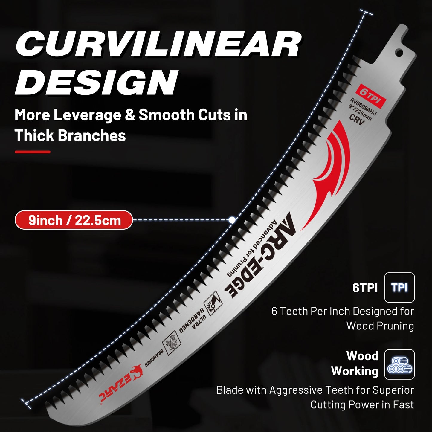 EZARC 9''/12''/15'' Reciprocating Saw Blades 6TPI Arc Tooth β Heavy Duty Pruning Blades for Tree Trimming & Wood Cutting Tool Accessories