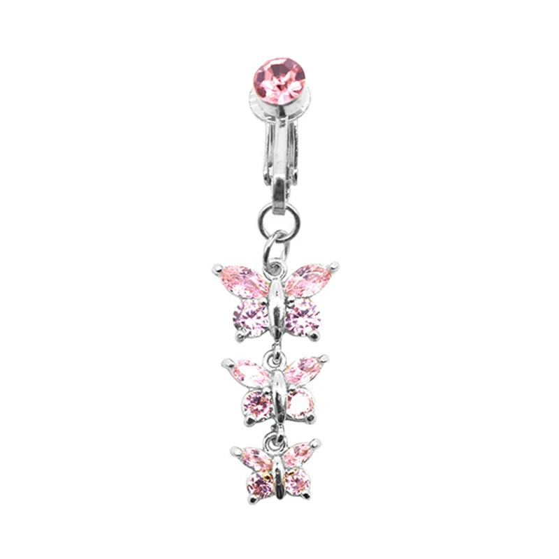 Faux Butterfly Leaves Belly Piercing – Dangling Clip-On Fake Navel & Cartilage Earring for Umbilical Piercing