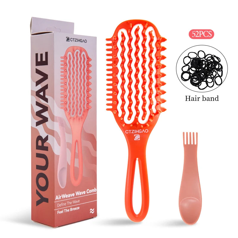 WANMEI Air Cushion Detangler Brush Set β Scalp Massage Comb, Cleaner & 52 Hair Bands, Anti-Frizz Wet/Dry Styling Tool