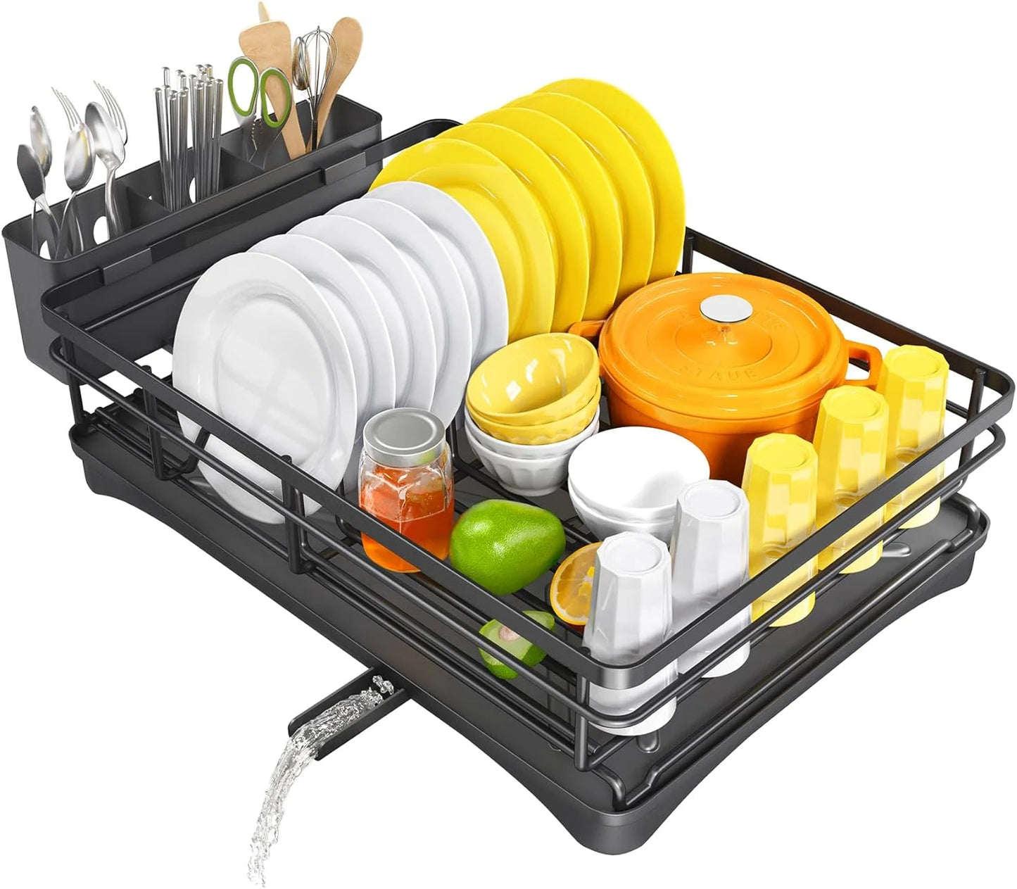 Large Kitchen Dish Drying Rack — Rustproof Dish Drainer with Drainboard & Utensil Holder for Sink