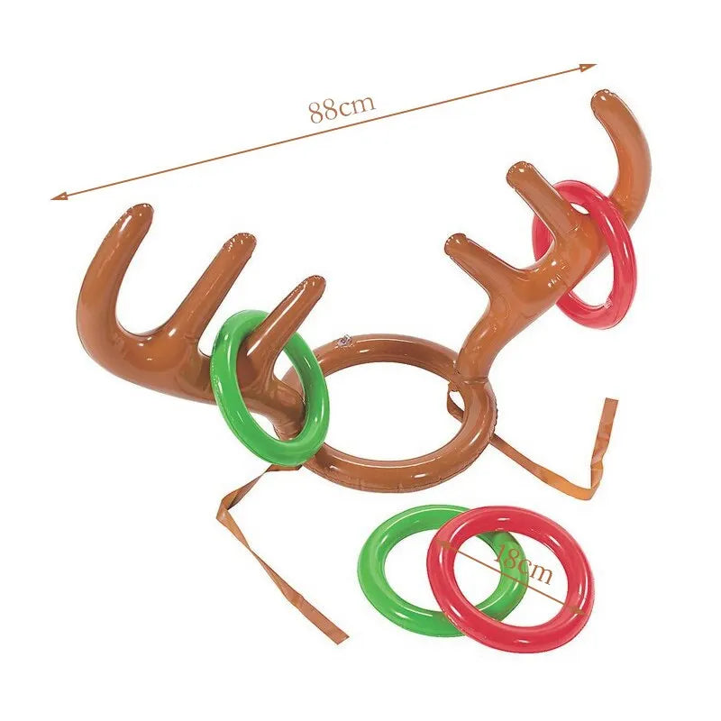 Inflatable Reindeer Antler Hat Ring Toss Game – Kids Christmas & Family Party Toy, Xmas 2023 Decor