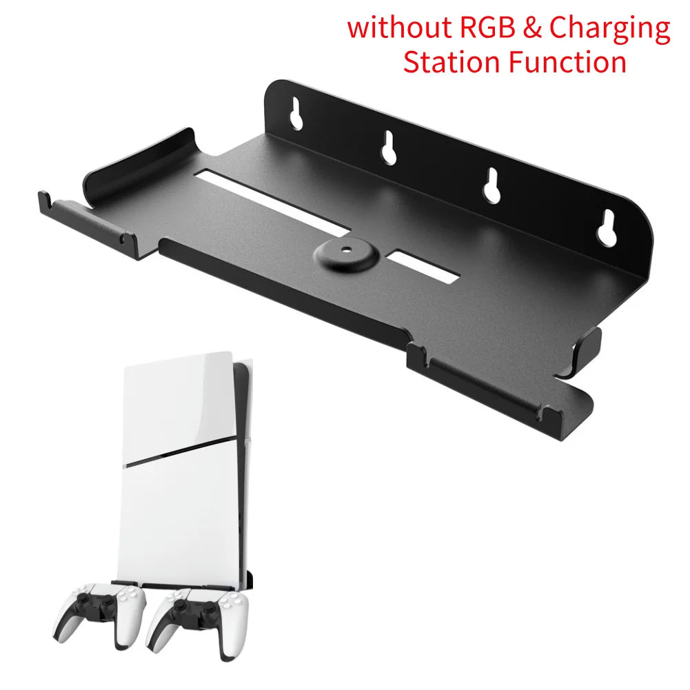 PS5 & PS5 Slim Wall Bracket Dual Controller Charger – RGB LED Metal Wall-Mounted Stand for Disc & Digital Editions