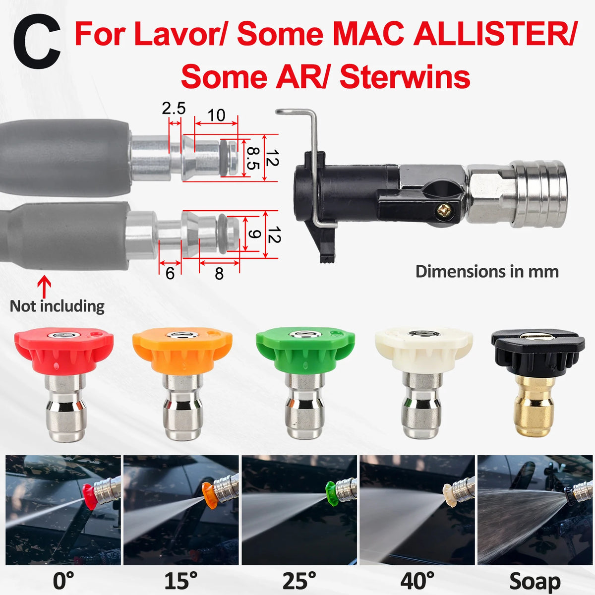 High-Pressure Washer Ball Valve Kit - 5 Spray Nozzles for Karcher, Bosch, Nilfisk & Lavor Hoses