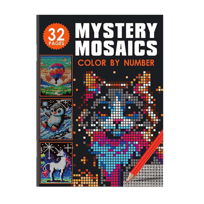 Mysterious Mosaic Color by Number Book - 32 Pages Pixel Art Coloring with Cute Animals & Scenery for Adult Stress Relief