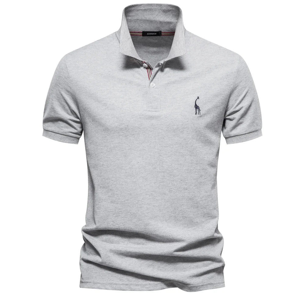 AIOPESON Men's Cotton Polo Shirt - Short Sleeve Solid Color Summer Casual Polo Top
