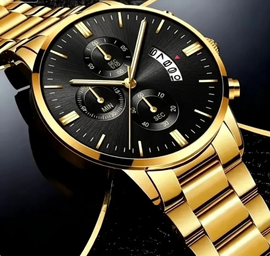 Luxury Stainless Steel Men’s Quartz Watch - Calendar Business Dress Wristwatch for Daily & Formal Wear