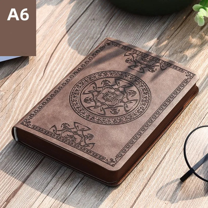 A6 Retro Pocket Mini Notebook – PU Leather Stamped Portable Notepad for Writing, Office & Bookkeeping