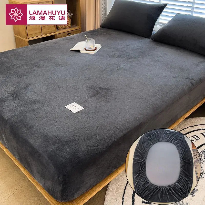 Soft Warm Plush Fitted Sheet β Elastic Coral Fleece Mattress Cover for Winter, Luxury Double Bed Bedding