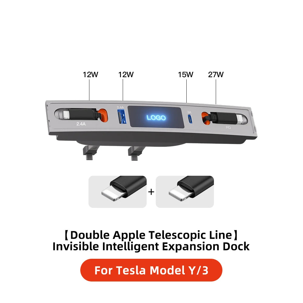YZ 27W Quick Charger & USB Hub for Tesla Model 3/Y 2023 — Intelligent Car Docking Station & Adapter