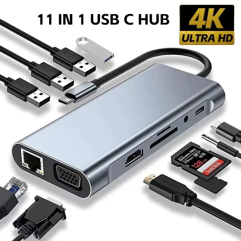 8-in-1 USB Type-C Hub Adapter β 4K HDMI, SD/TF Card Reader, RJ45, PD Fast Charging for MacBook & Notebook