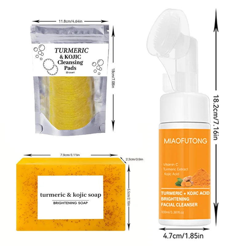 Turmeric & Kojic Acid Cleanser and Soap Set - Deep-Cleansing Skincare for Oil Control, Blackhead Care, and Radiant-Looking Skin