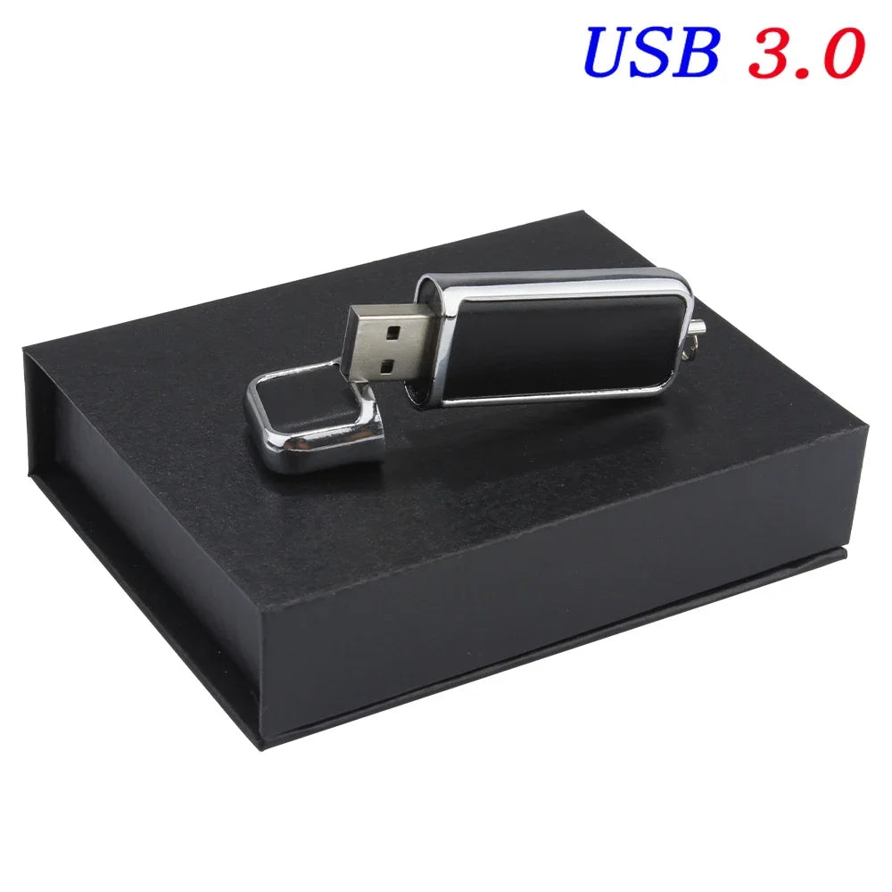 Leather USB 3.0 Flash Drive - Free Logo, 4GB-128GB High-Speed Memory Stick, Wedding Gift