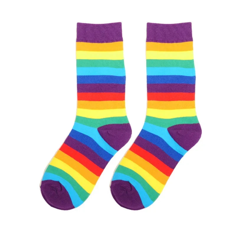 Rainbow Striped Women’s Socks — Elastic Long Sporty Retro Harajuku Meias, New Arrival