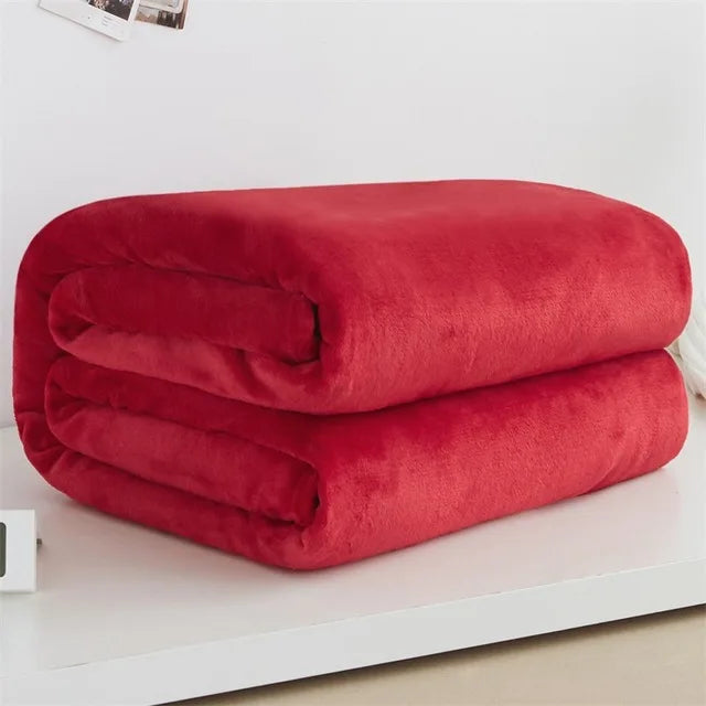 230GSM Coral Fleece Flannel Blanket β Soft Warm Solid Color Bedspread Sofa Throw Faux Fur Plaid Blanket (Blue/Pink)