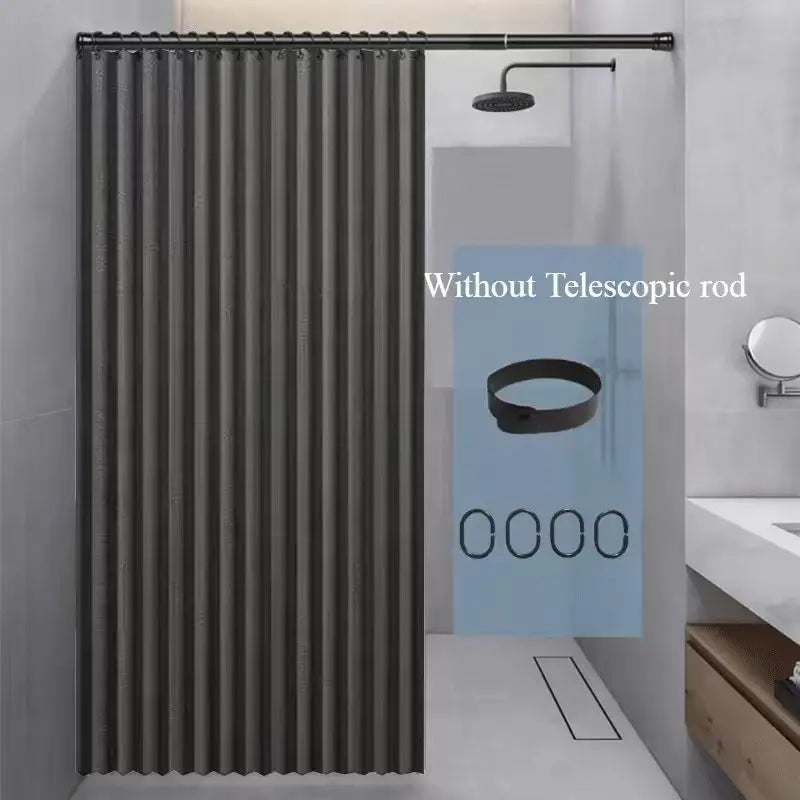Foldable Waterproof Shower Curtain - Bathroom Partition with Hooks for Dry & Wet Separation