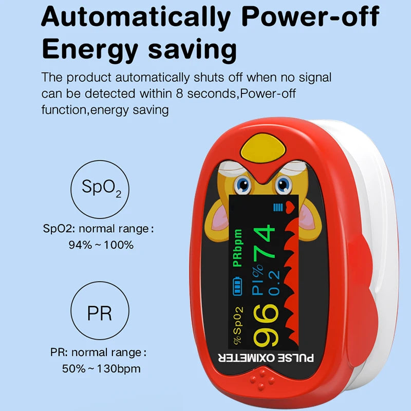 Handheld Finger Pulse Oximeter for Kids – LED TFT Screen, USB Blood Oxygen Monitor for Babies and Pediatrics
