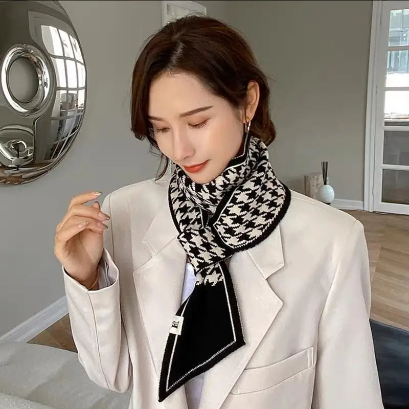 Elegant Winter Scarf for Women β Cross Tie Fake Collar Neck Warmer with Geometric Design β Windproof Neck Protection
