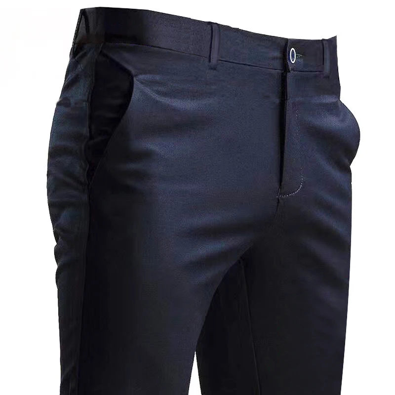 Men's Stretch Suit Pants – Smart Casual Solid Color Straight Trousers | Black Full-Length Work & Dress Pants