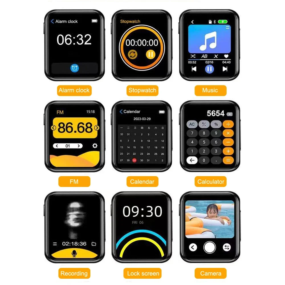 MP3 Music Player with Bluetooth 5.4 - HiFi Walkman with Full Touch Screen, Built-in Speaker, Recorder, Camera, Video Player, FM Radio, and E-book Functionality