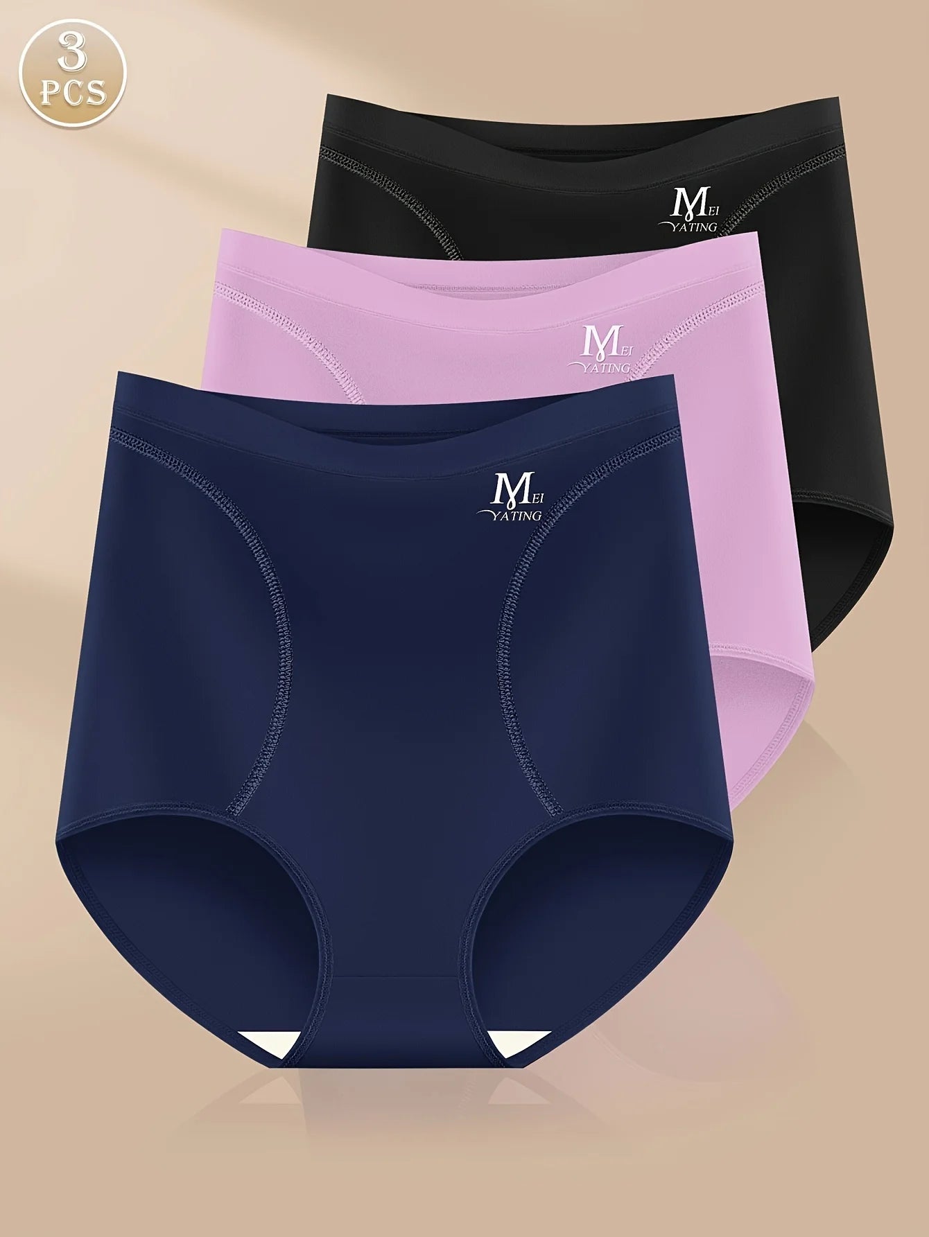3 Pairs High Waisted Ice Silk Women’s Panties, Breathable Tummy Control Shaping Underwear with Hip Lifting Comfort Fit Triangle Briefs