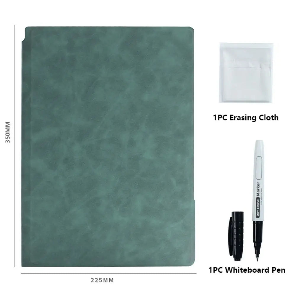 Reusable A4 Whiteboard Notebook - Erasable Leather Memo Pad with Pen & Cleaning Cloth