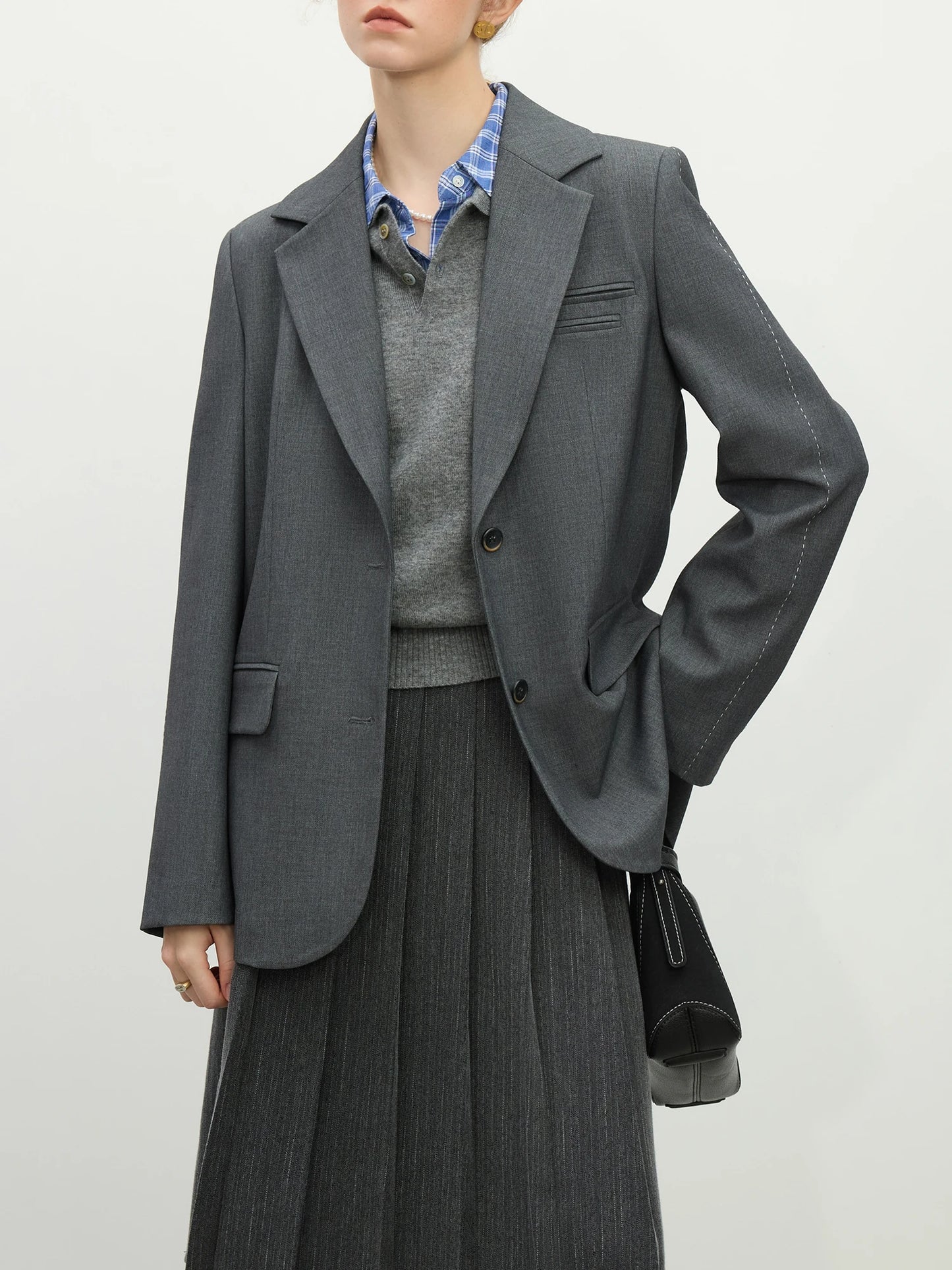 FSLE Pink Grey Women’s Casual Blazer Jacket – 2025 Spring Elegant Streetwear Chic Outfit