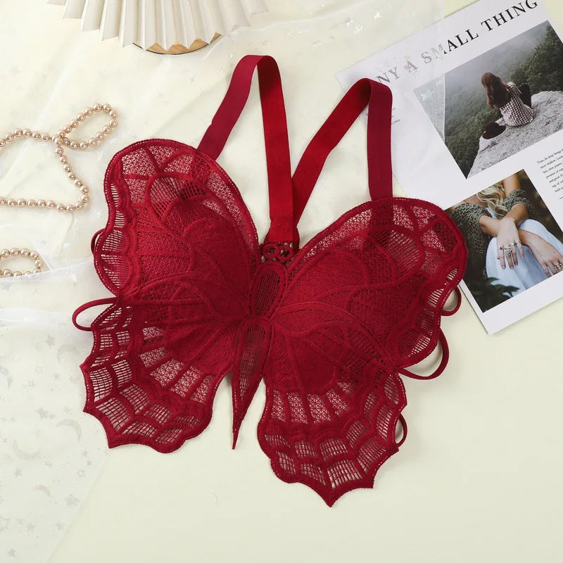 Butterfly Lace Backless Bralette for Women β Hollow Embroidered All-in-One Seamless Support Bra Top, Comfortable Sexy Lace Underwear
