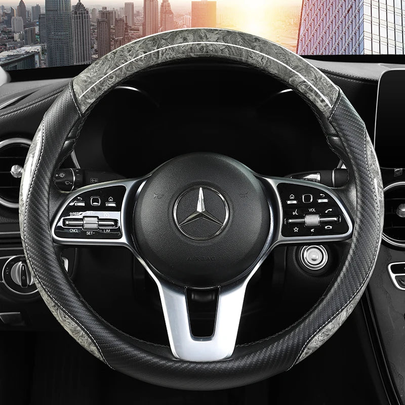 Peach Wood Grain Car Steering Wheel Cover — Non-Slip, Four Seasons, Fits 14.5-15" Wheels