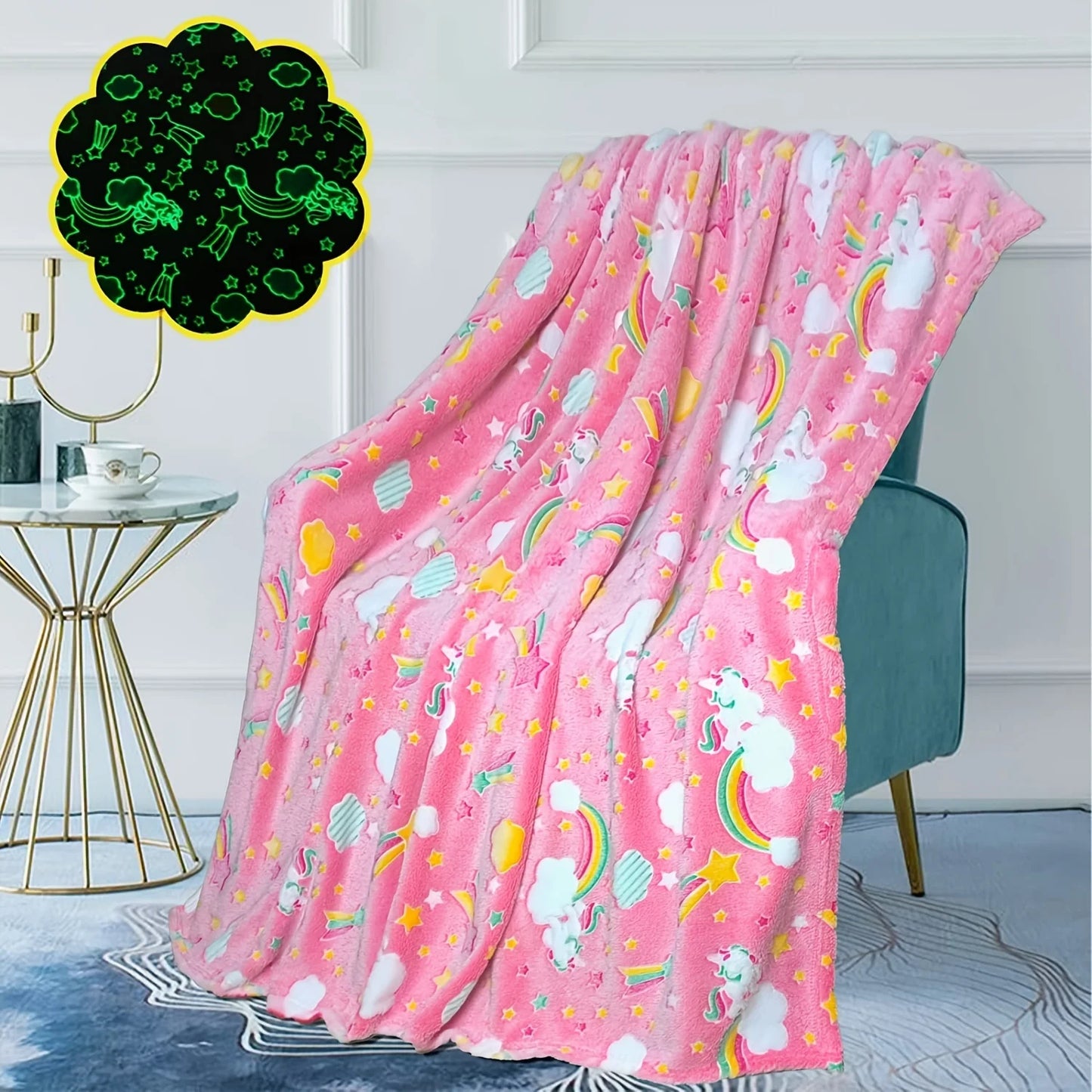 Glow-in-the-Dark Unicorn Blanket for Girls β Soft Pink Fleece Throw, Perfect Christmas & Birthday Gift for Toddlers and Kids