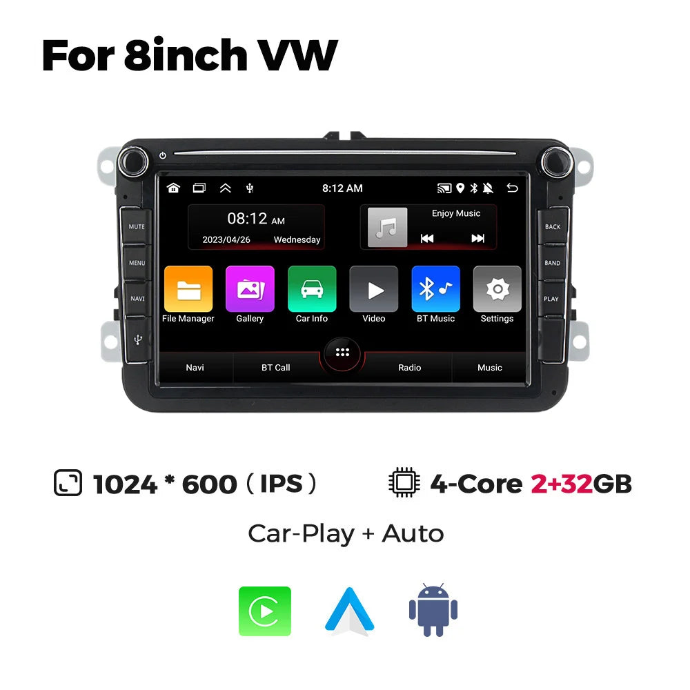 Android 13 Wireless CarPlay Multimedia Player – 7/8/9" IPS Screen GPS & WiFi Car Radio for VW Passat, Golf, Polo, Jetta & Skoda