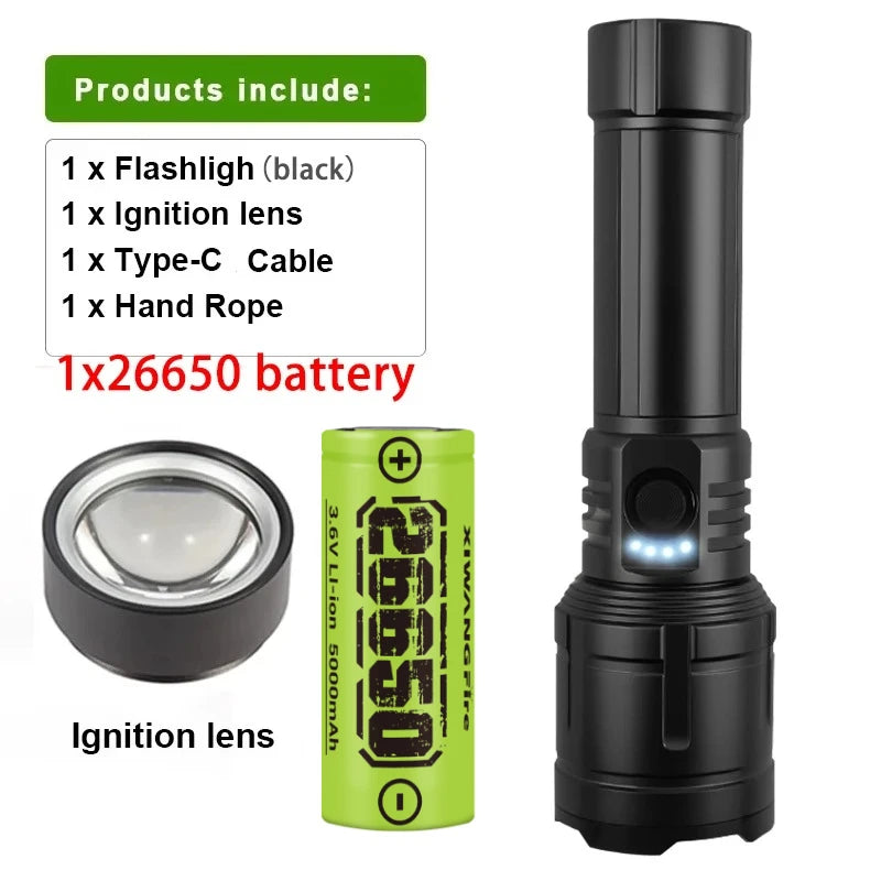 Rechargeable 3-in-1 Flashlight - Super Bright 5-Mode Waterproof Light with Power Bank & Lighter
