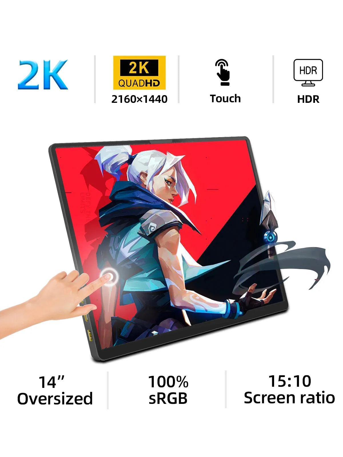 ZSUS 14-Inch 2K Portable Monitor - 2160×1440 60Hz Display for Laptop, PS5, Xbox, Switch & PC