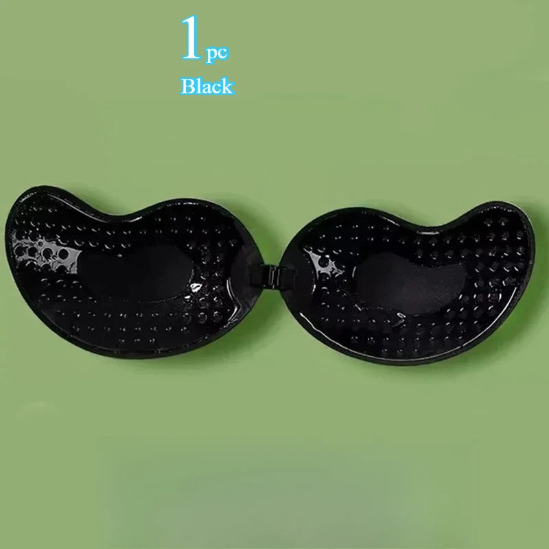 Invisible Push-Up Adhesive Bra for Women - Backless Strapless Seamless Silicone Bra with Front Closure