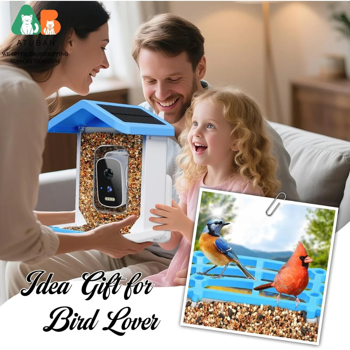 ATUBAN Smart Bird Feeder with Camera – Solar-Powered 2.5K HD Video Birdhouse with AI Species Identification
