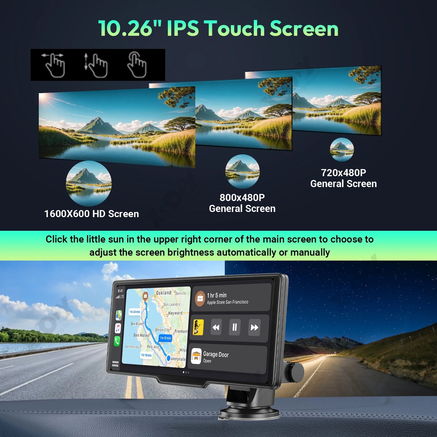 XGODY 10.26" 4K Dash Cam – Wireless CarPlay & Android Auto, Car DVR, GPS, WiFi, Rearview Camera, Dashboard Video Recorder