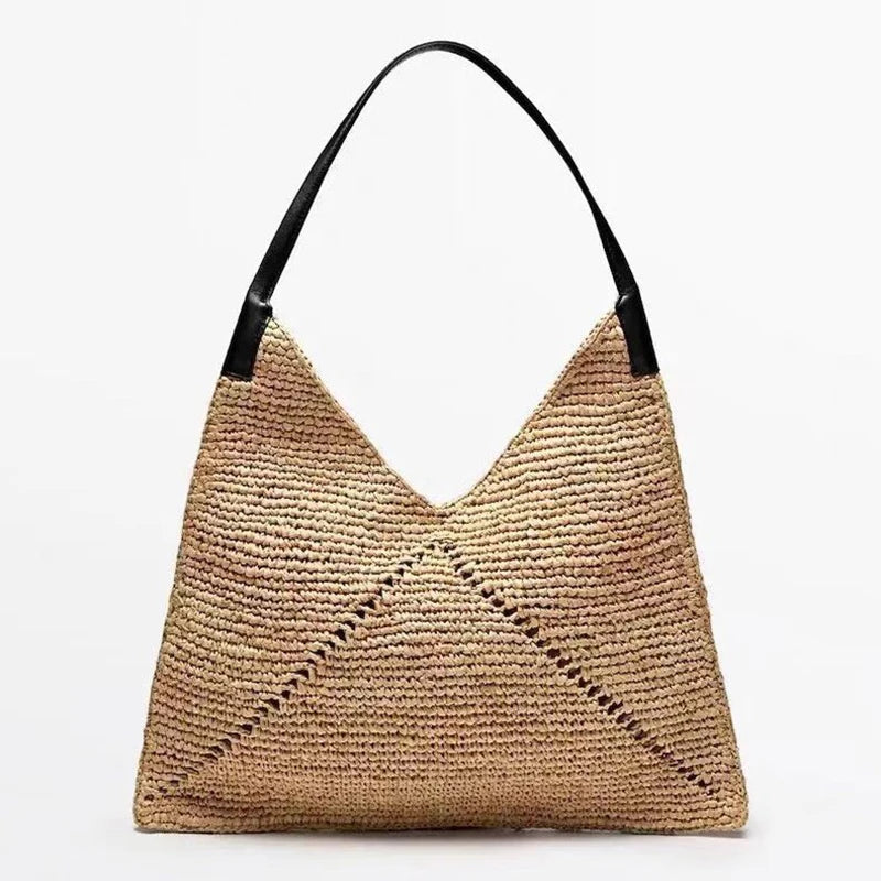 2025 Fashion Straw Tote Bag - Triangle Woven Shoulder Handbag for Beach & Casual Summer Style