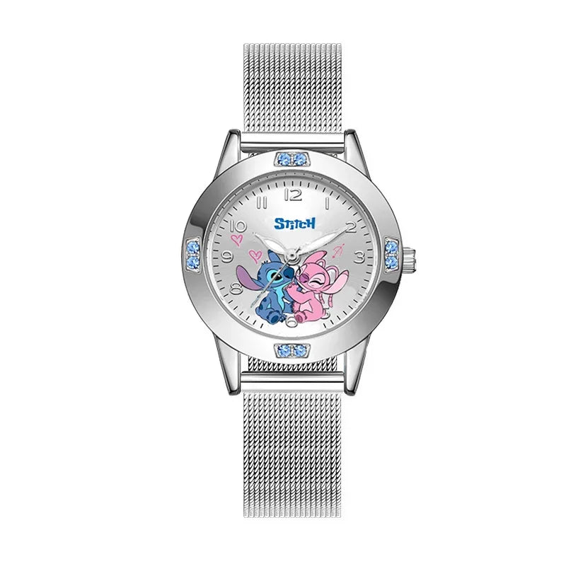 MINISO Disney Stitch Ladies' Quartz Watch - High-Quality Steel Belt with Diamond Set Design