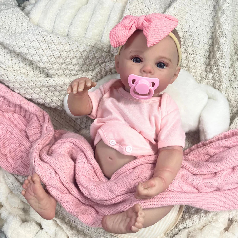 18-inch Reborn Baby Doll Meadow Girl – Handmade Full Vinyl 3D Skin Collectible Toy for Birthday & Christmas
