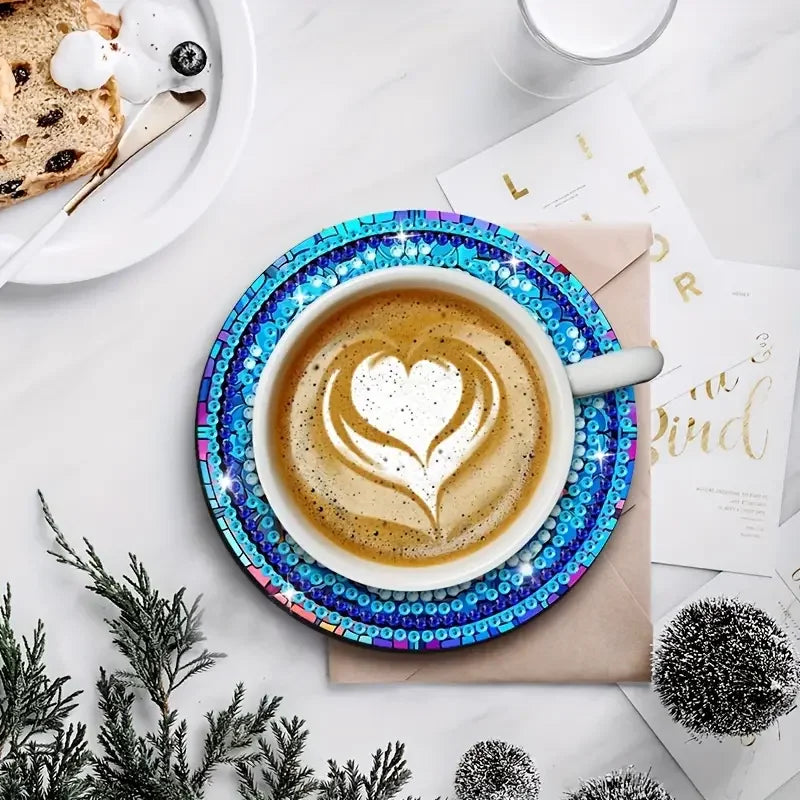 8-Piece DIY Diamond Painted Coasters Set – Mandala Pattern with Complimentary Cup Holder