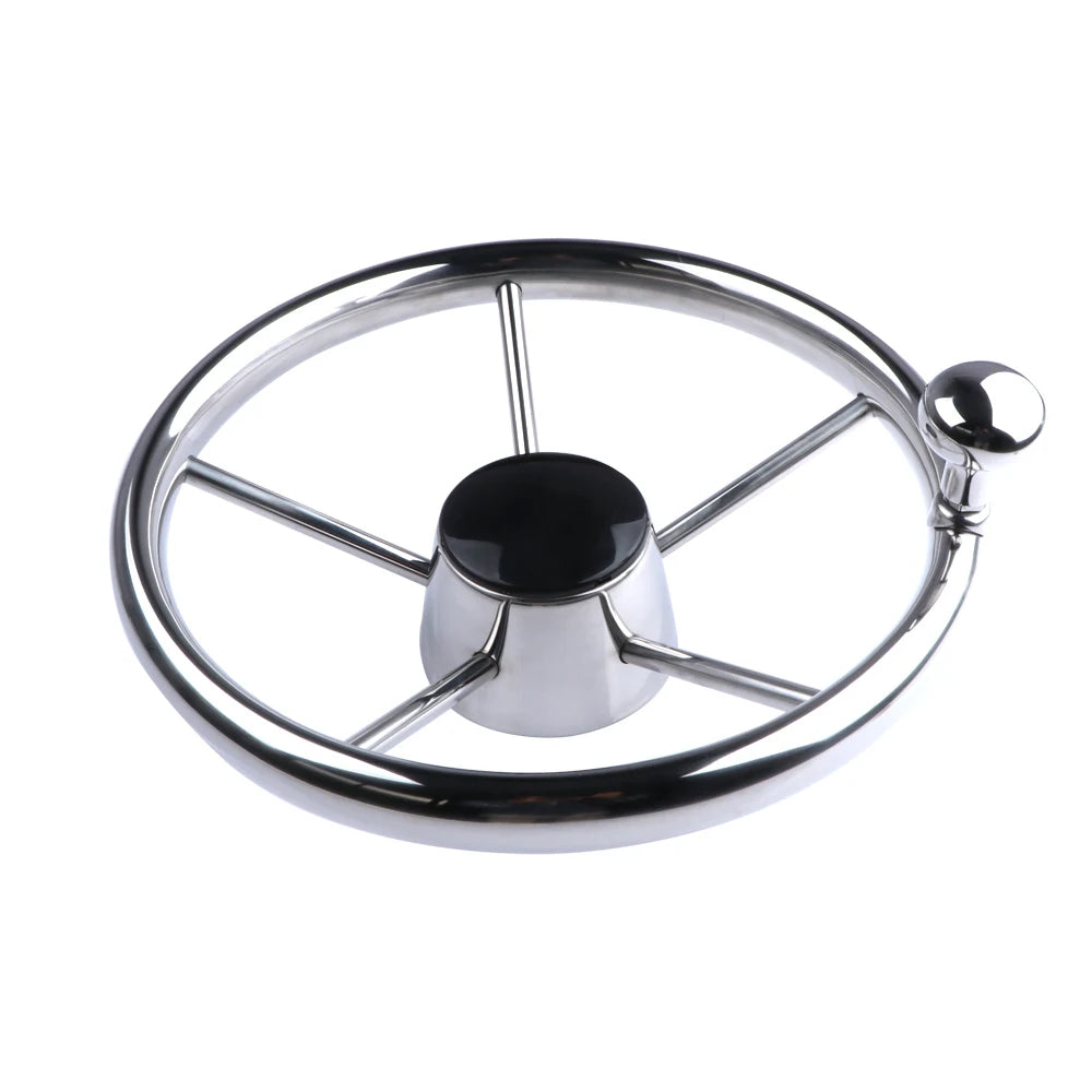 11" Stainless Steel 5-Spoke Boat Steering Wheel with Knob | 25° Marine Yacht Accessory