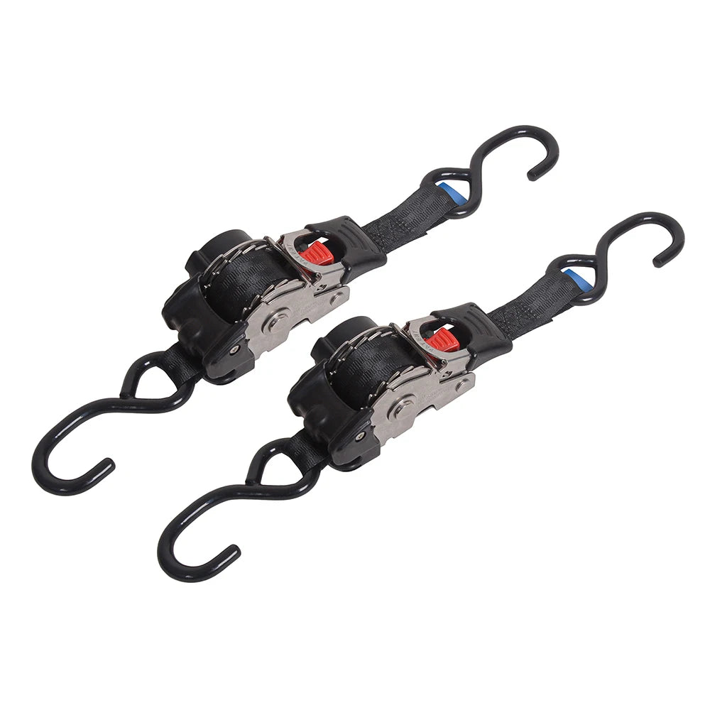 2 Pack Bolt-On Retractable Ratchet Tie Down Straps – Heavy Duty Stainless Steel Auto Retracting Cargo Securing Straps for Transport & Truck Use