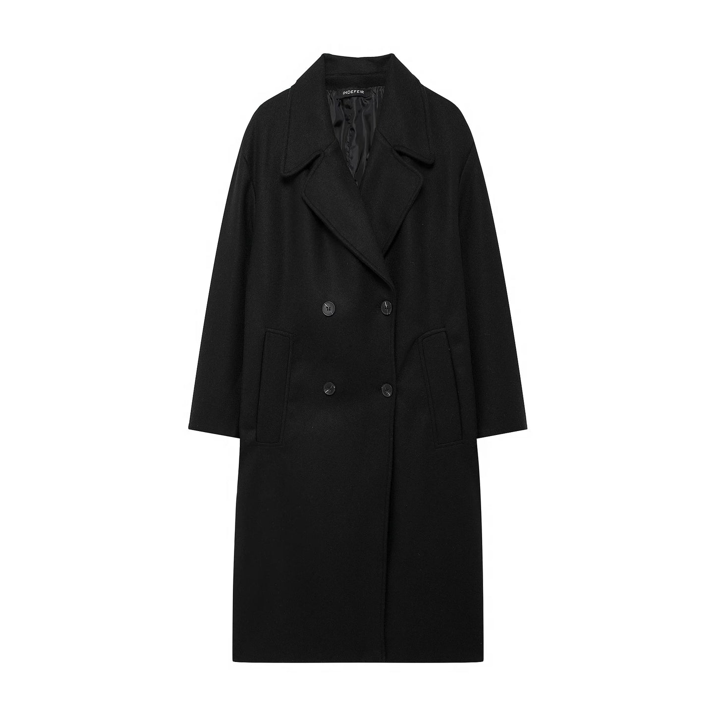 TRAFZA 2024 Women’s Autumn Loose Coat – Lapel Double-Breasted Long Sleeve Trench Jacket, Winter Warm Vintage Outerwear